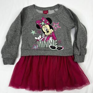 Disney Girls Minnie Mouse Dress Size 5 Long Sleeve Gray And Pink